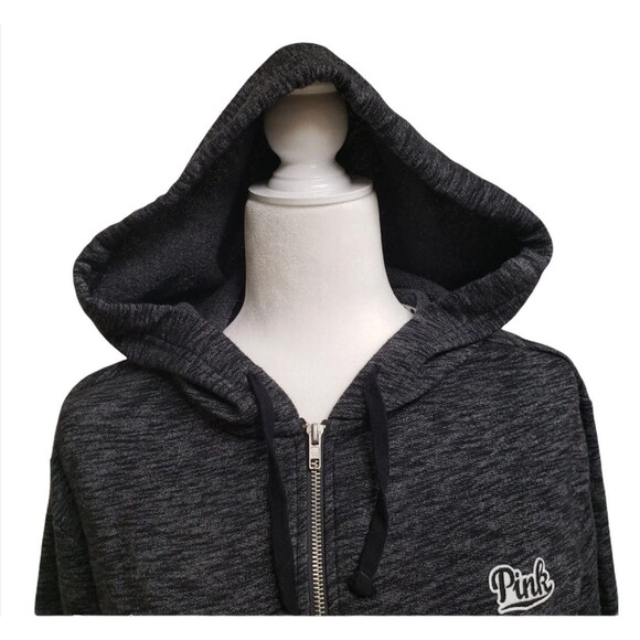 VS PINK Gray LOVE PINK back spell out oversized long line Hoodie Size XS-M - Picture 8 of 8